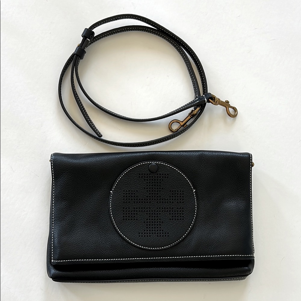 Tory Burch Perforated Logo Fold Over Crossbody Bag